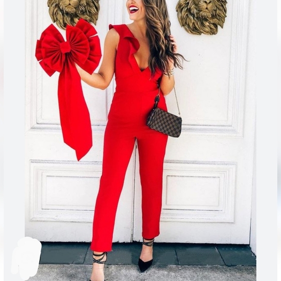 🔥NWT Red Ruffle Jumpsuit - Picture 1 of 5
